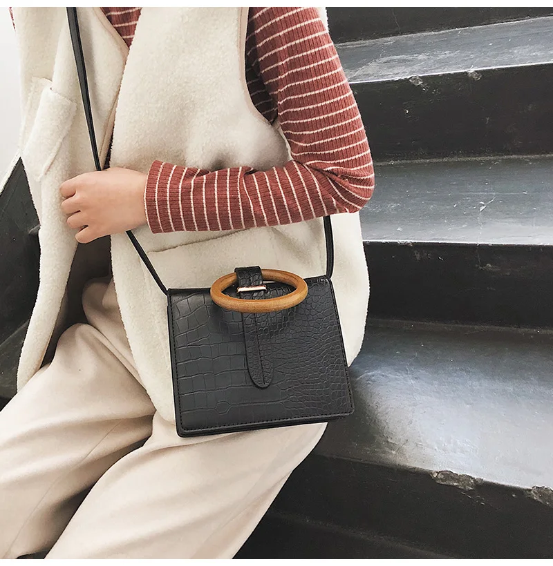 Toposhine винтажная деревянная Сумочка с кольцом с каменным узором женская новая модная высококачественная повседневная сумка на плечо
