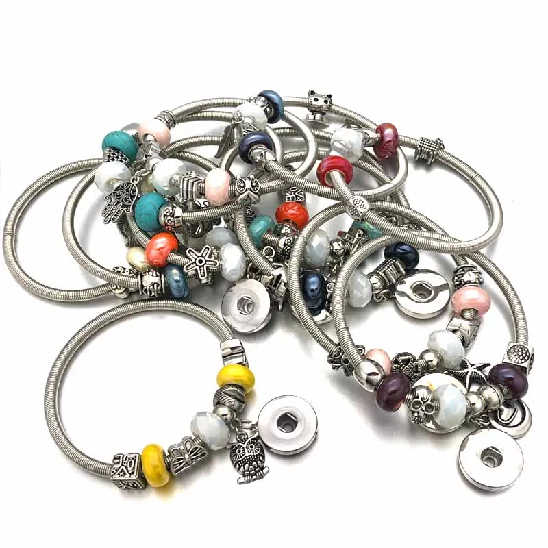 New Arrival Mixed Sale Crystal 182 Bead Fashion 18mm Snap Button Bracelet Interchangeable Charm Jewelry For Women Christmas Gift | Украшения