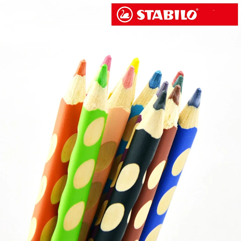 6 шт./лот цветные немецкие Stabilo карандаши 332 # с отверстиями правильные Детские