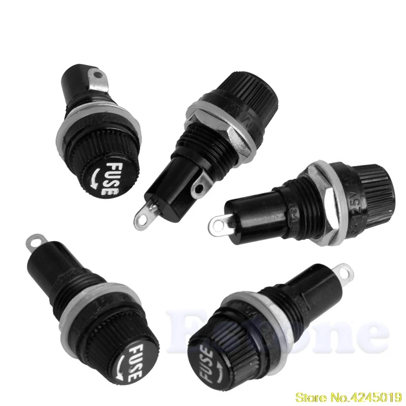 5PCS Chassis Panel Mount Fuse Holder Socket For 5*20 Glass Fuses 250V 10A HI