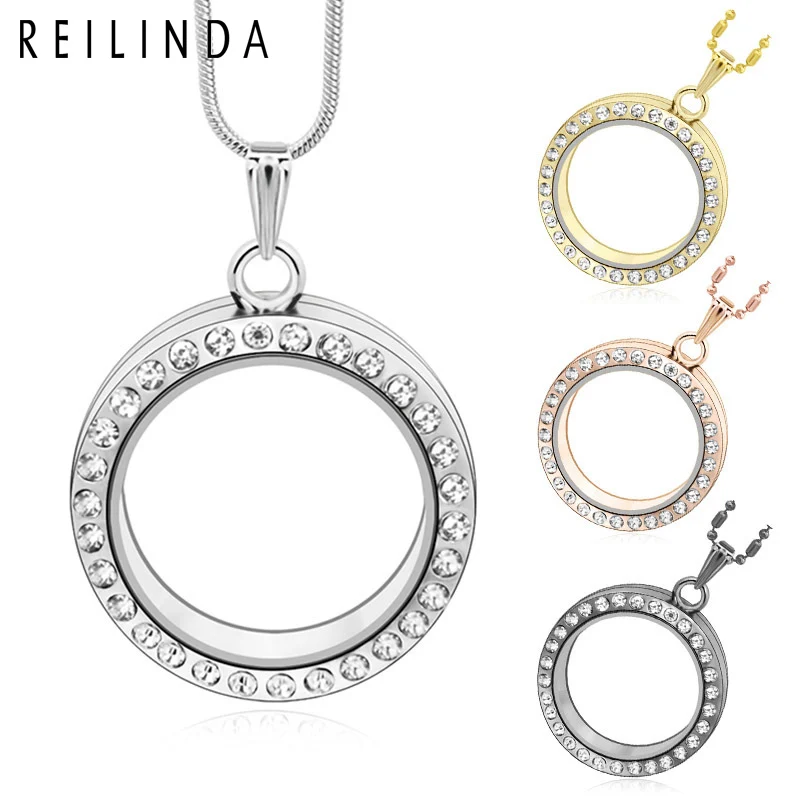 

Wholesale Alloy Round Floating Locket Necklace 30mm Magnetic Glass Memory Living Lockets Pendant With Chain
