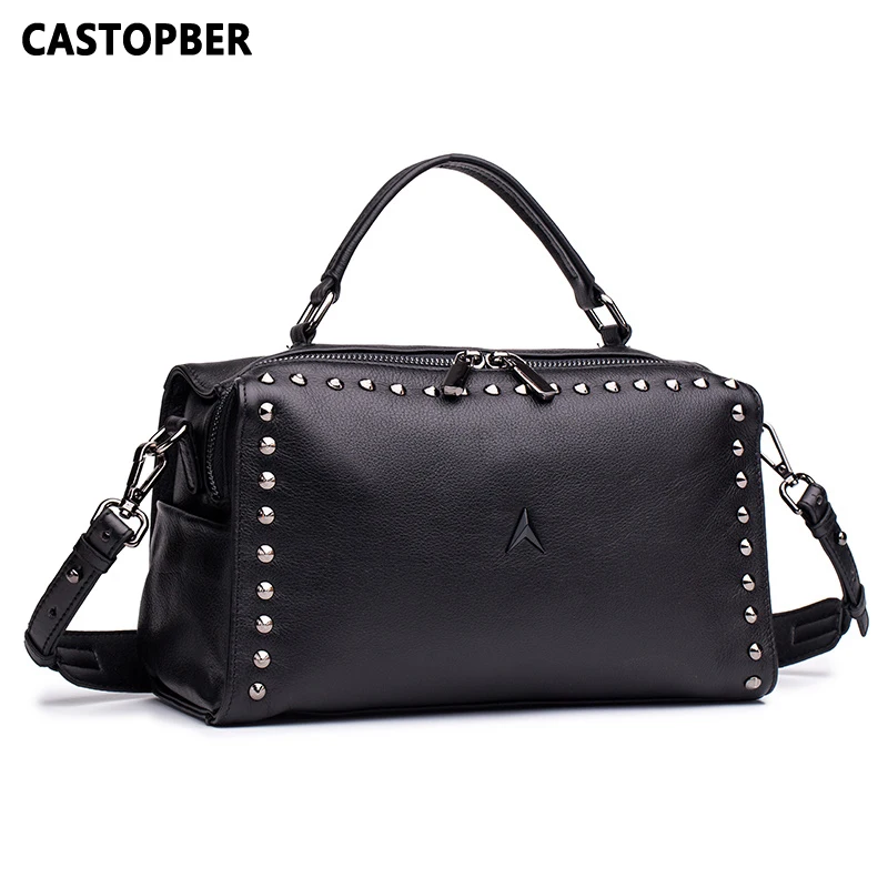 New Women's Rivet Bags Fashion Box Designer Tote Bags for Women Cow Genuine Leather Shoulder Handbags High Quality Famous Brand New Women's Rivet Bags Fashion Box Designer Tote Bags for Women Cow Genuine Leather Shoulder Handbags High Quality Famous Brand