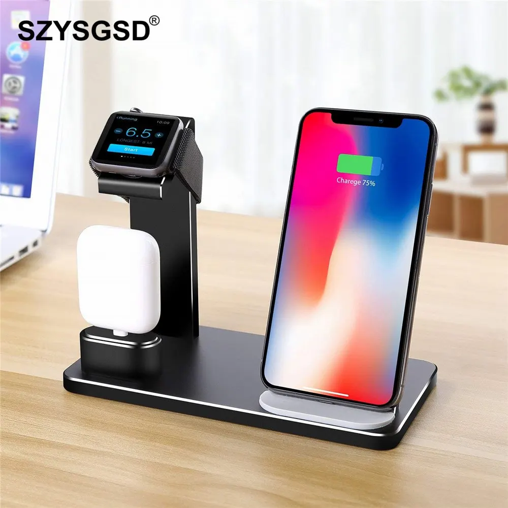 SZYSGSD 3 в 1 из алюминиевого сплава быстрая Беспроводная зарядка для iPhone XS X 8