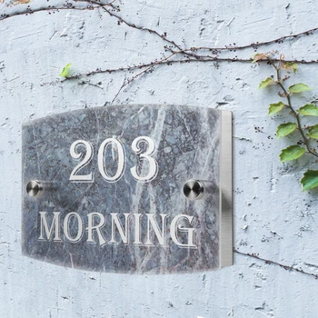 

Marble Pattern Personalized Modern House Number Door Sign Plaque Street Acrylic Matte Glass TOP
