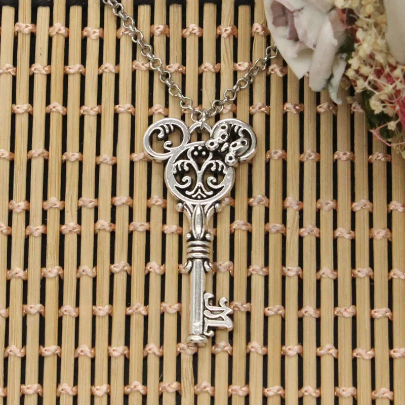 Новая Мода тибетский серебряный кулон винтажный мышь ключ чокер Шарм короткий длинный DIY ожерелье по Заводской Цене ювелирные изделия ручной работы - Окраска металла: round chain