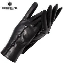 Натуральная Кожа перчатки женские Моды кожаные перчатки Старинные перчатки женщины Высшего Сорта перчатки зима Маленький черный оснастки