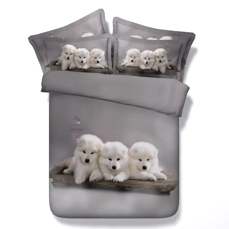 2018 3d animal bedding set Coverlet Set bed set White Samoyed Puppies