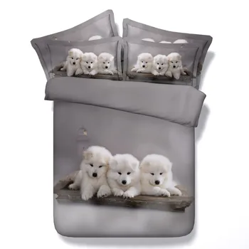

2018 3d animal bedding set Coverlet Set bed set White Samoyed Puppies cuddling Bedding Dovet Cover Set
