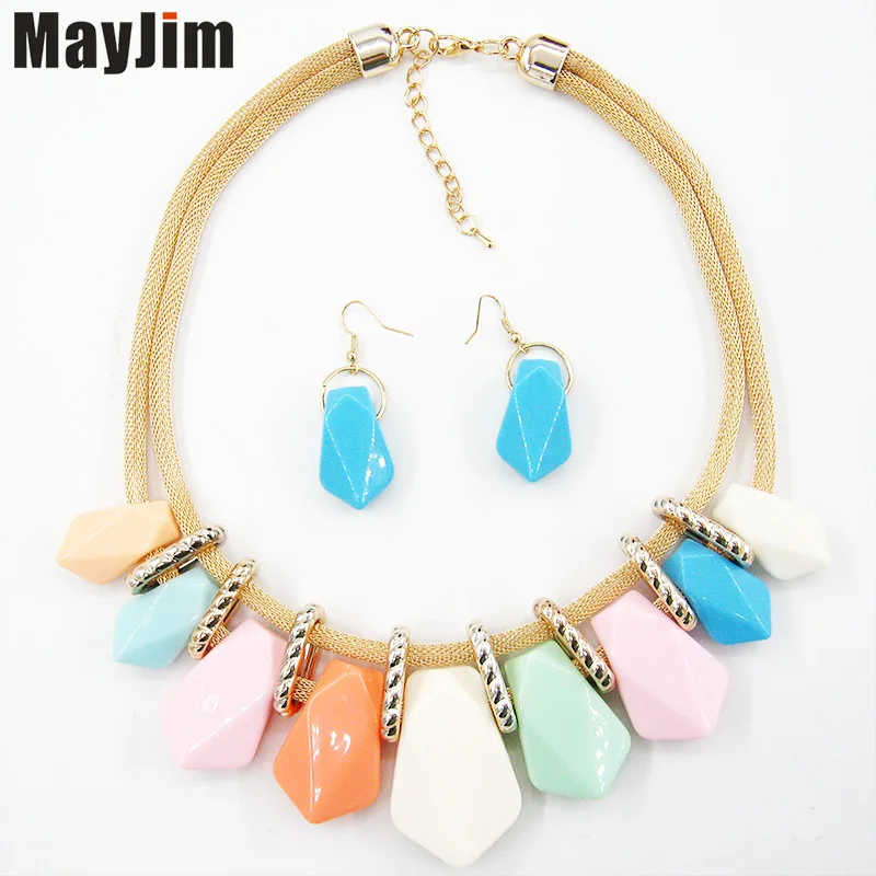 MayJim 2018 Statement cheap fashion jewelry sets Double chain geometry Pendant Vintage chokers