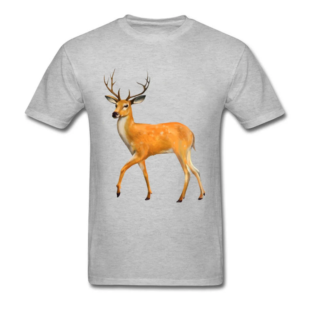 deer painting 100% Cotton Fabric T-shirts for Men Short Sleeve Tops T Shirt New Design Labor Day O Neck Tops T Shirt Summer deer painting grey
