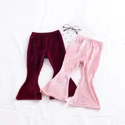 2018 Новые детские штаны осень-зима для маленьких девочек розовый красные штаны хлопок сплошной Цвет расклешенные брюки Детская одежда