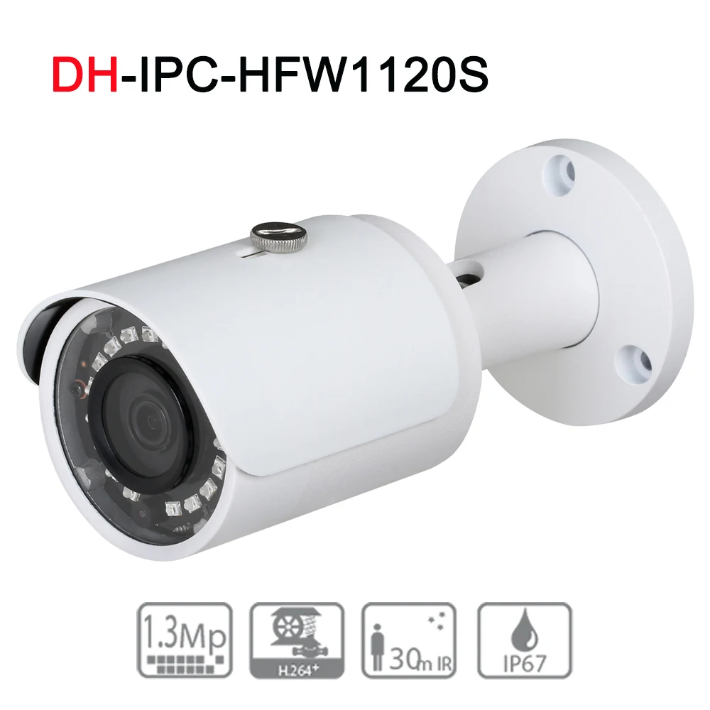

DH IPC-HFW1120S 1.3MP Original English Version upgrade IR Mini-Bullet Network Camera IP67 with POE Security CCTV Camera