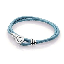 QANDOCCI 925 серебро двойной кожаный браслет, прозрачный CZ ручная работа темперамент ретро Подвески ювелирные изделия женские подарки