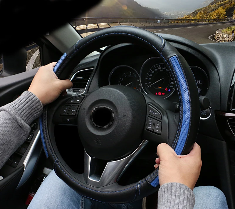 Чехол на руль для Mazda 3 Axela верхний слой из натуральной кожи углеродное волокно 1