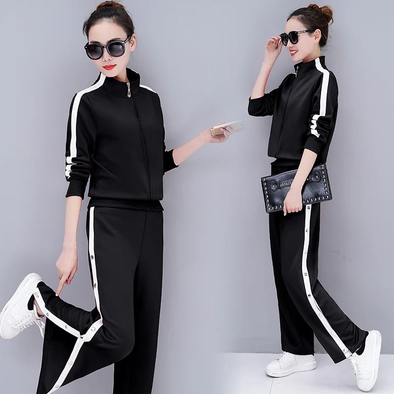 اثنان قطعة مجموعة رياضية للنساء الياقة العالية أعلى معطف + واسعة الساق السراويل مجموعة 2018 ربيع الخريف إمرأة موضة بذلات عادية M-3XL اثنان قطعة مجموعة رياضية للنساء الياقة العالية أعلى معطف + واسعة الساق السراويل مجموعة 2018 ربيع الخريف إمرأة موضة بذلات عادية M-3XL