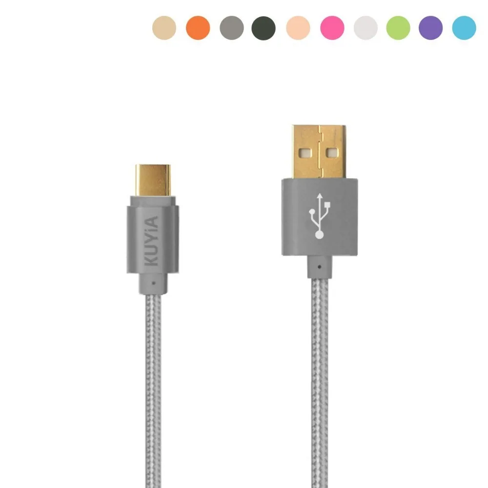 نوع usb كبل البيانات و تهمة سريع 2.4A لسامسونج s8 s9 xiaomi هواوي من المكونات مع النايلون نوع usb-c الحبل مطلية بالذهب