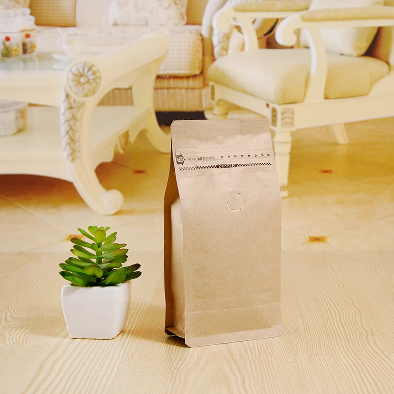 

10pcs 1/4 pound kraft paper zip lock bag coffee beans packaging bag eight side seal zipper bag with one way valve