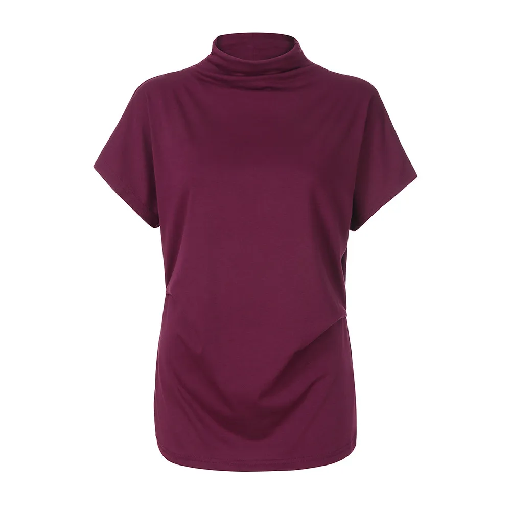 Женская Повседневная водолазка с коротким рукавом, хлопковая однотонная Повседневная рубашка размера плюс, однотонная простая модная суконная рубашка MAY28
