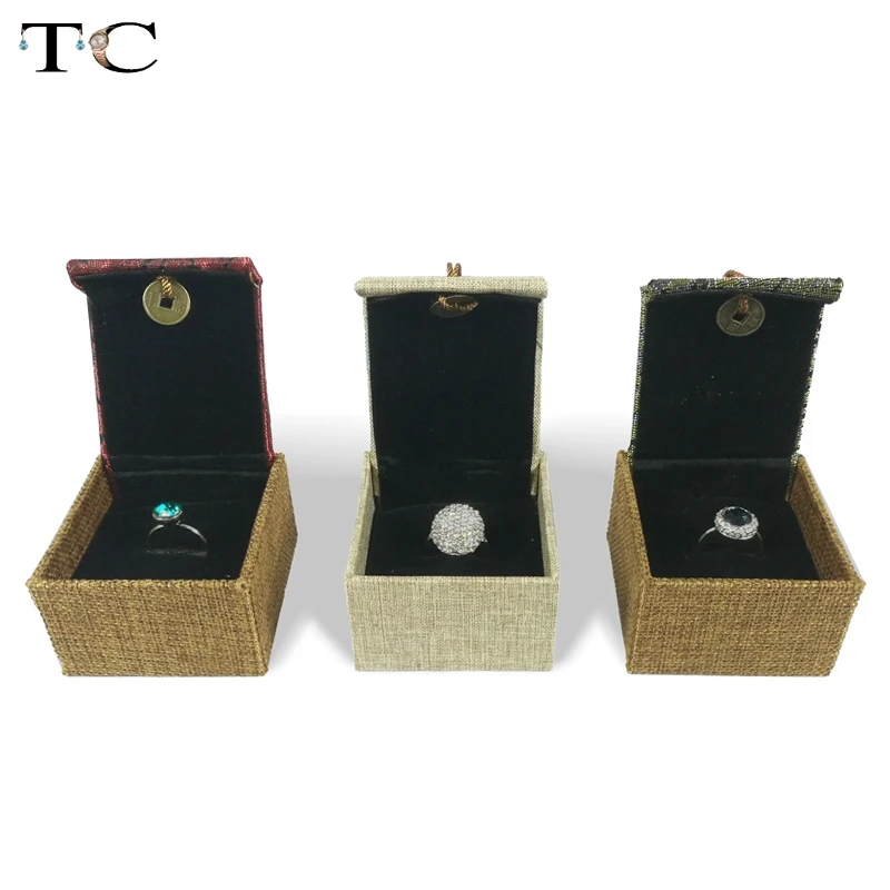 Linen Jewelry Gift Box 3 Color Ring Box Jewellery Storage Bag 6*6.5*4cm