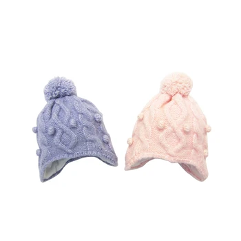 

Crochet Baby Winter Beanie Hat Pompom Toddler Girls Thick Warm Cap Double Layer Super Soft Comfortable Skull Cap for Infant Kids