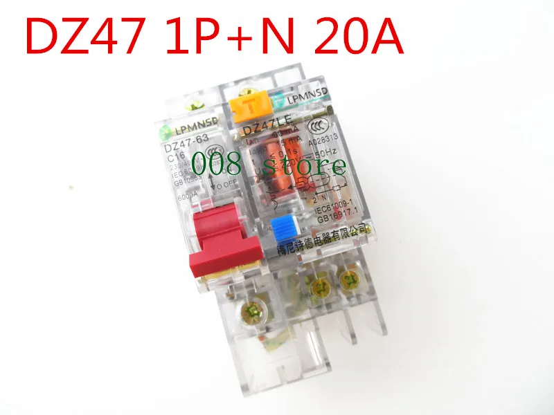 

Free shipping DZ47 20A 1P+N Residual current Circuit breaker with over current and Leakage protection RCBO