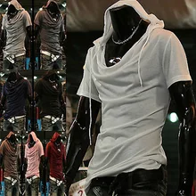 Модная индивидуальность города новые мужские с капюшоном с коротким рукавом 30