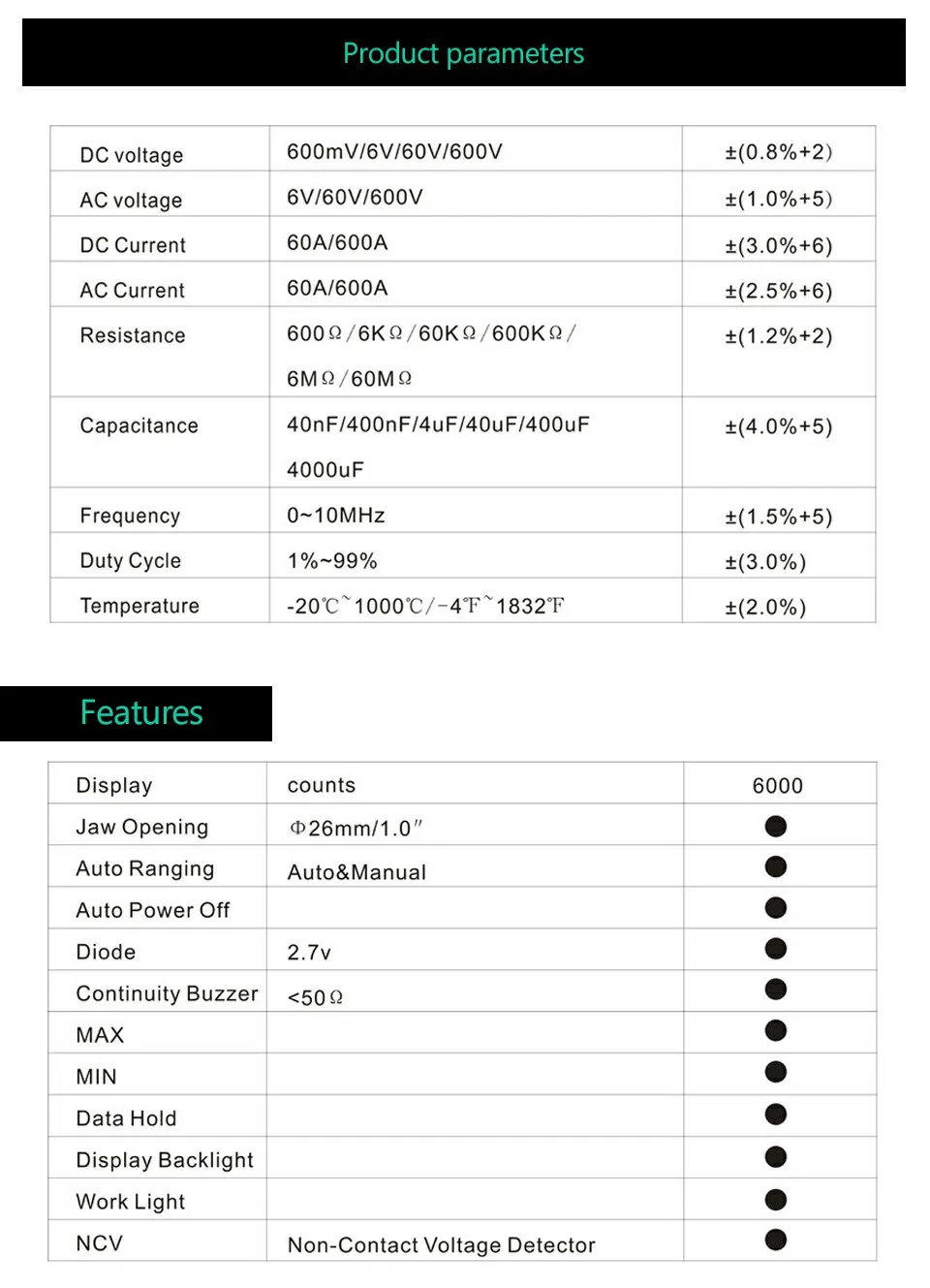 Mastech MS2109A Автоматический диапазон цифровой AC/DC клещи мультиметр Вольт Ампер Ом Гц темп Емкость тестер NCV/REL тестер