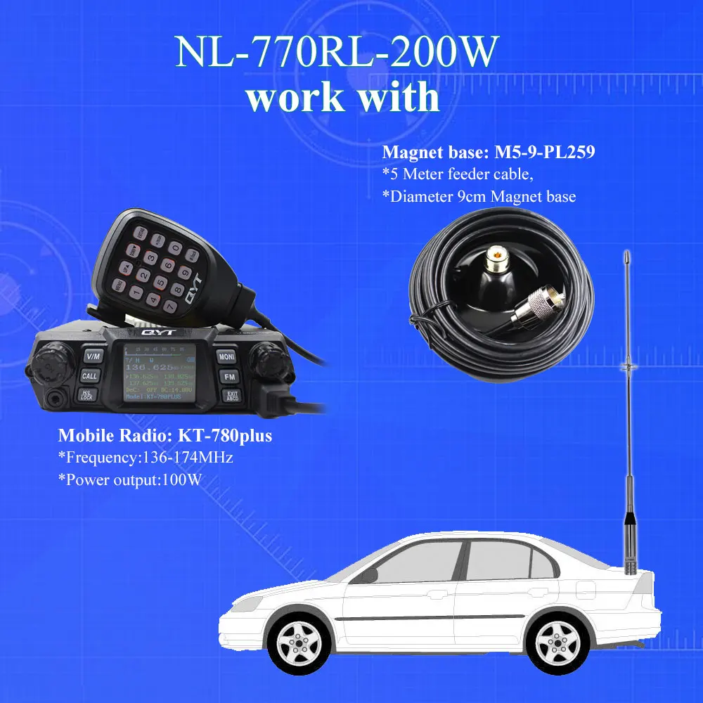 Оригинал, NAGOYA антенна 200 W NL-770RL-200W PL-259 UHF 144/430 МГц антенна для QYT KT-780plus VHF 136-170 мА/ч, двухстороннее радио