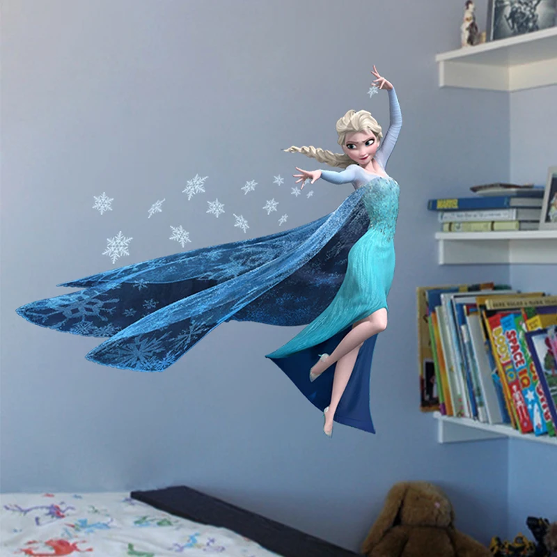 Cartoon Elsa Queen Snowflakes Frozen 2 Movie Wall Stickers For Kids Room Home Decoration DIY Girls Room Anime Mural PVC Poster