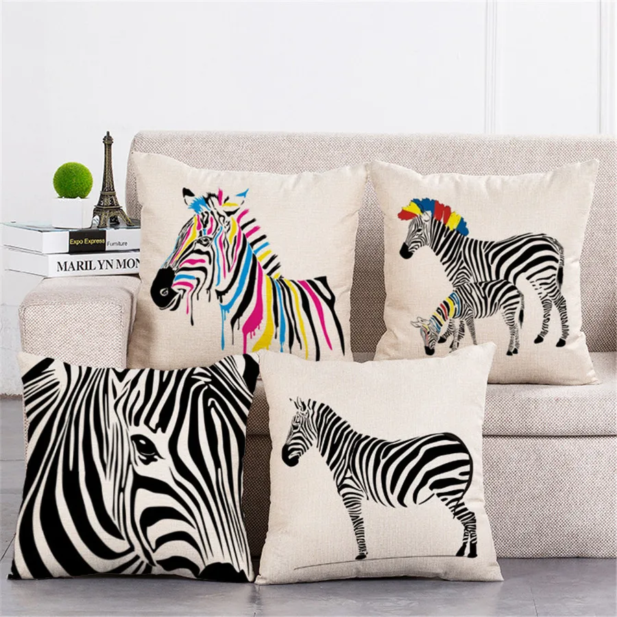 Home Decorative pillow cover animals zebra print cotton linen cushion