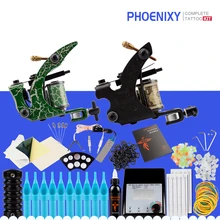 Полный комплект татуировки 2 электромагнитные машинки для татуажа 30 мл черный пигмент наборы ЖК-питания постоянный макияж Профессиональные татуировки наборы