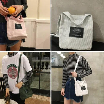 

3-strap Corduroy Handbag Shoulder Bag Cross Body Strap 5 Colors to Choose GK7203