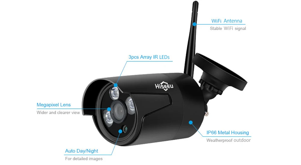 Hiseeu Беспроводной NVR 1080P HD наружная домашняя камера безопасности Система 4CH CCTV видеонаблюдение NVR комплект 960P Wifi камера набор черный