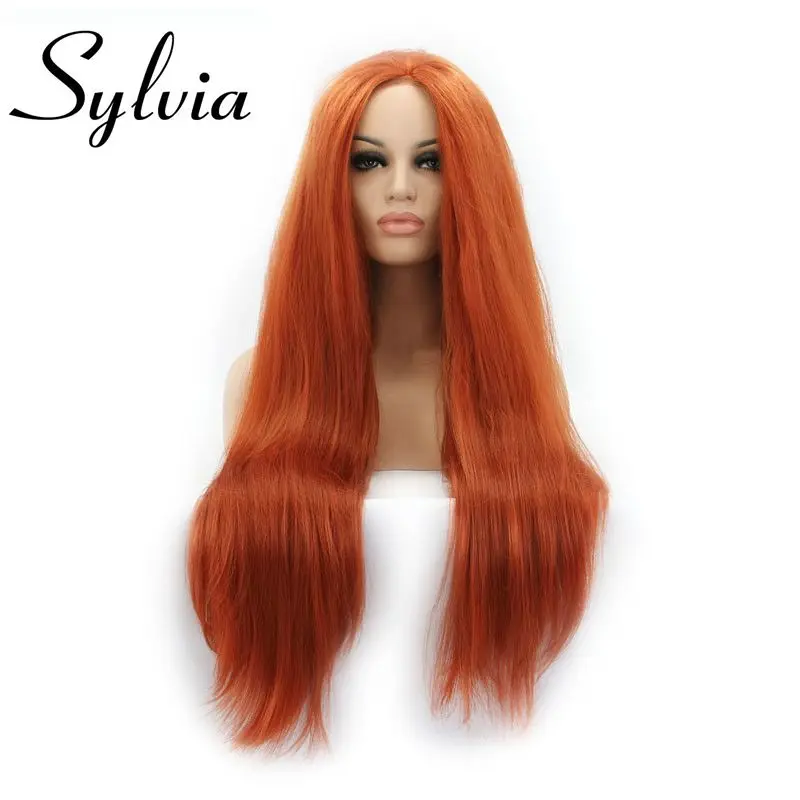 

Sylvia 360#Yaki Straight Hair Wig Soft Hair Synthetic Lace Front Wigs Heat Resistant Fiber Long Wigs For Women Cosplay