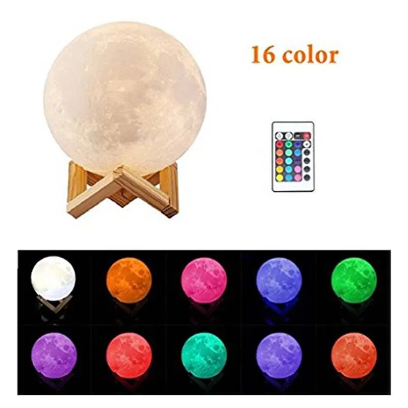 cheap Rechargeable 3D Print Moon Lamp Colorful Touch Switch Bedroom Bookcase Night Light Home Decor Creative Gift (8 10 12 15CM)