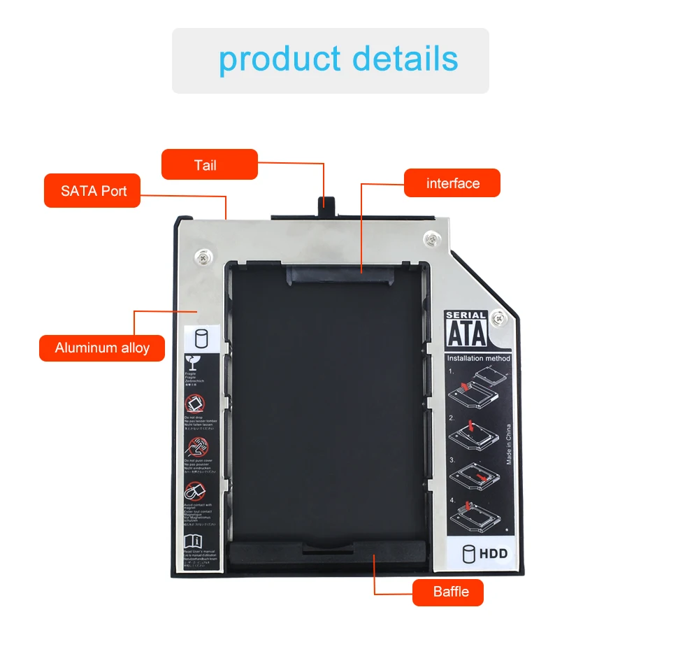 TISHRIC Алюминий 2nd HDD Caddy 9,5 мм SATA 3,0 2,5 "SSD корпус для lenovo ThinkPad Optibay T420s T430s t500 W500 T400 T410