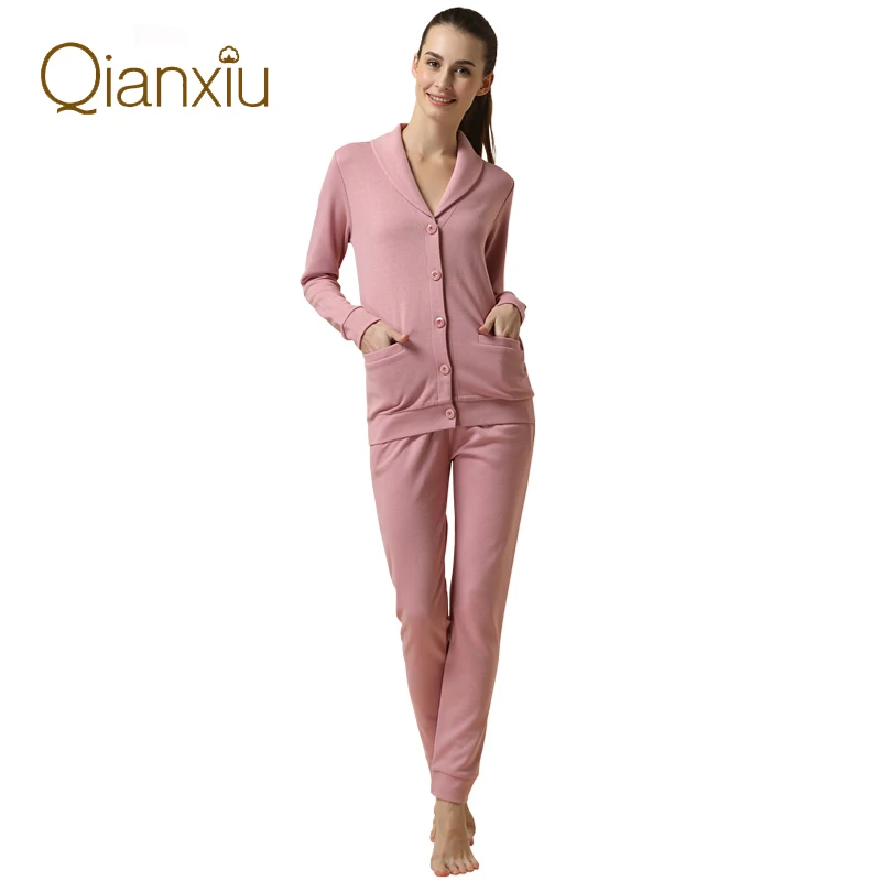 Новинка осени, домашняя одежда для пар, повседневные пижамные комплекты, Женский хлопковый Пижамный костюм из модала, женский кардиган с отложным воротником, пальто+ штаны - Цвет: Pink