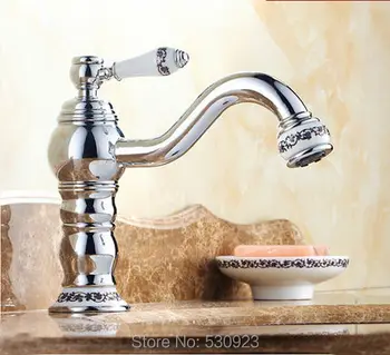 

Newly Euro Style Bathroom Sink Bain Faucet Chrome Finished Mixer Tap Solid Brass Single Ceramics Handle Ceramcis Base Deck Mount