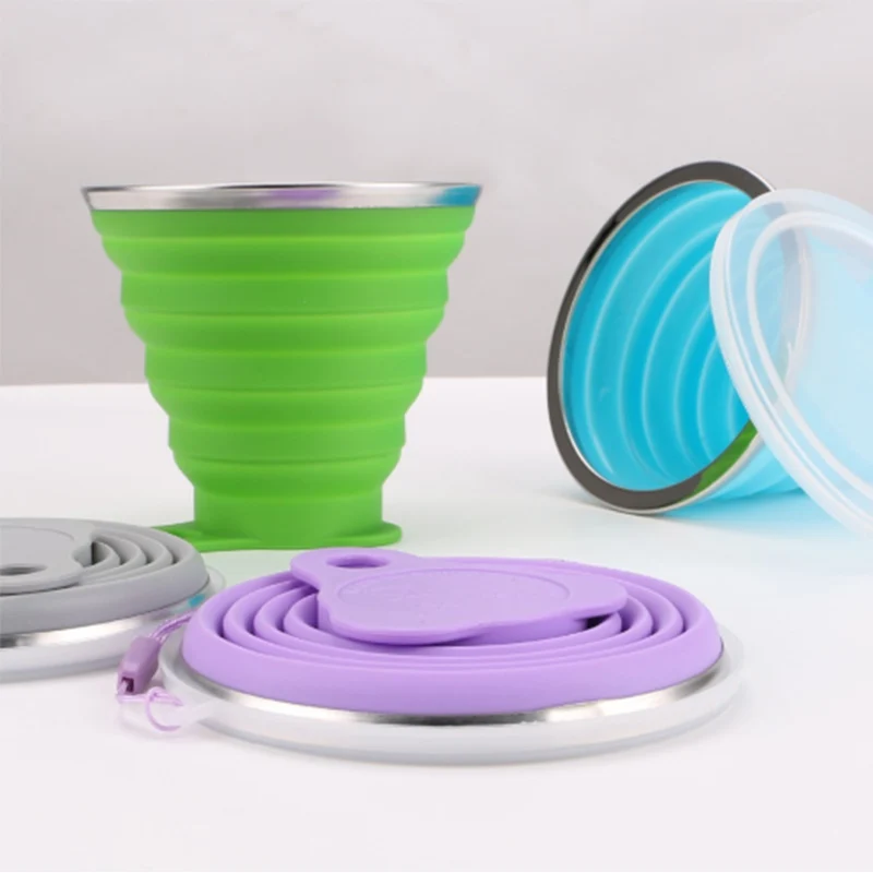 

270ML Travel Cup Stainless Steel Silicone Retractable Folding cups Telescopic Collapsible Coffee Cups Outdoor Sport Water Cup