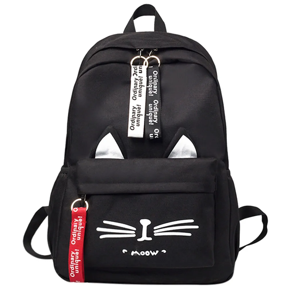 Школьный рюкзак, женский рюкзак для девочек, Подростковая сумка на плечо с рисунком кота, школьная дорожная сумка G0521#10 - Цвет: Black