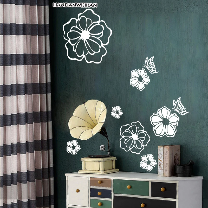 

1pcs Black Flower Creative Butterfly Wall Stickers Refrigerator Washing Machine Home Decorative Sticker For Kid Room 30*30cm