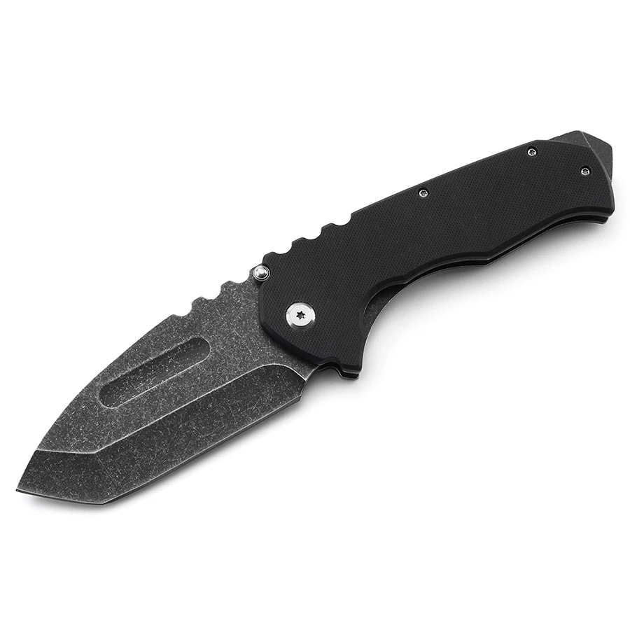 Pocket Folding Knife Stone Washed Blade G10 Handle Outdoor Camping