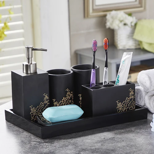 Северная европейский и американский ванная пять 1 предмет стиральная набор современный минималистский стаканчик для зубных щеток для ванной комплект LO723202 - Цвет: With tray