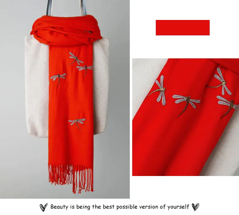 Sparsil для женщин кашемировый шарф животных вышивка одноцветное цвет кисточкой шарфы для теплые толстые мягкие зимние хиджаб шаль