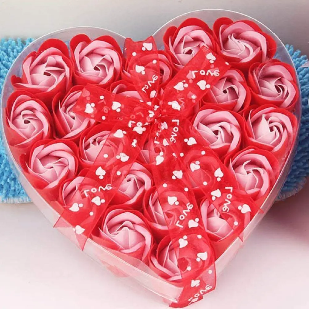 Прекрасная 24 шт Красная Ароматическая ванна мыло в виде лепестков роз в коробка с сердцем (красный)