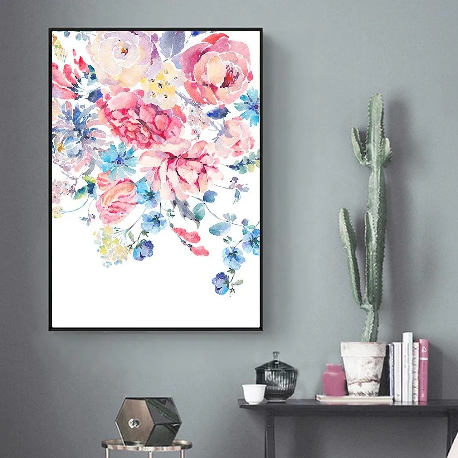 1548 Pink Flowers green leaves Floral Decorative Art. Asian vintage POSTER