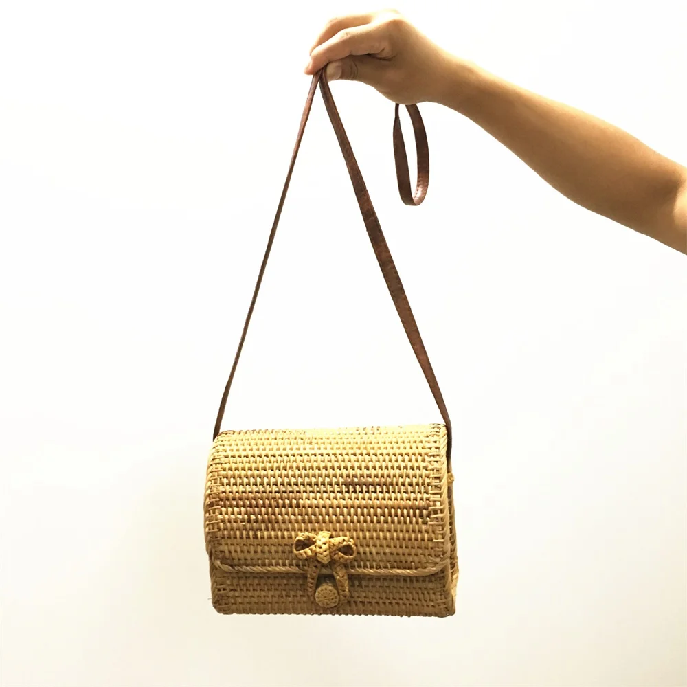 De mimbre bolsos для женщин Ins БАЛИЙСКАЯ летняя Соломенная пляжная женская сумка с бантом на плечо конверт через плечо распродажа