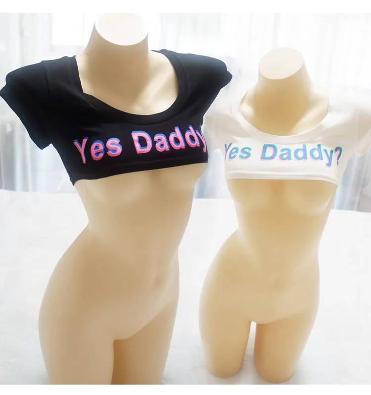 Yes Daddy сексуальный укороченный Топ Футболка женская черная и белая Косплей Футболка