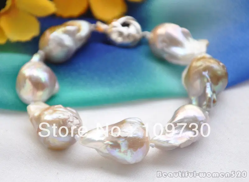 

00508 Big lavender baroque keshi reborn pearl bracelet 8inch