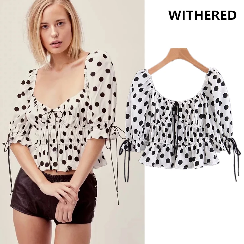 

Withered fashion blogger ploka dot print chiffon slash blusas mujer de moda 2019 kimono blouse women womens tops and blouses